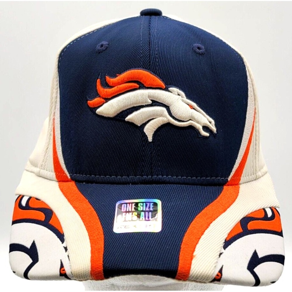 DENVER BRONCOS HAT CAP FITTED NFL WHITE BLUE ORANGE REEBOK MEN'S ONE SIZE